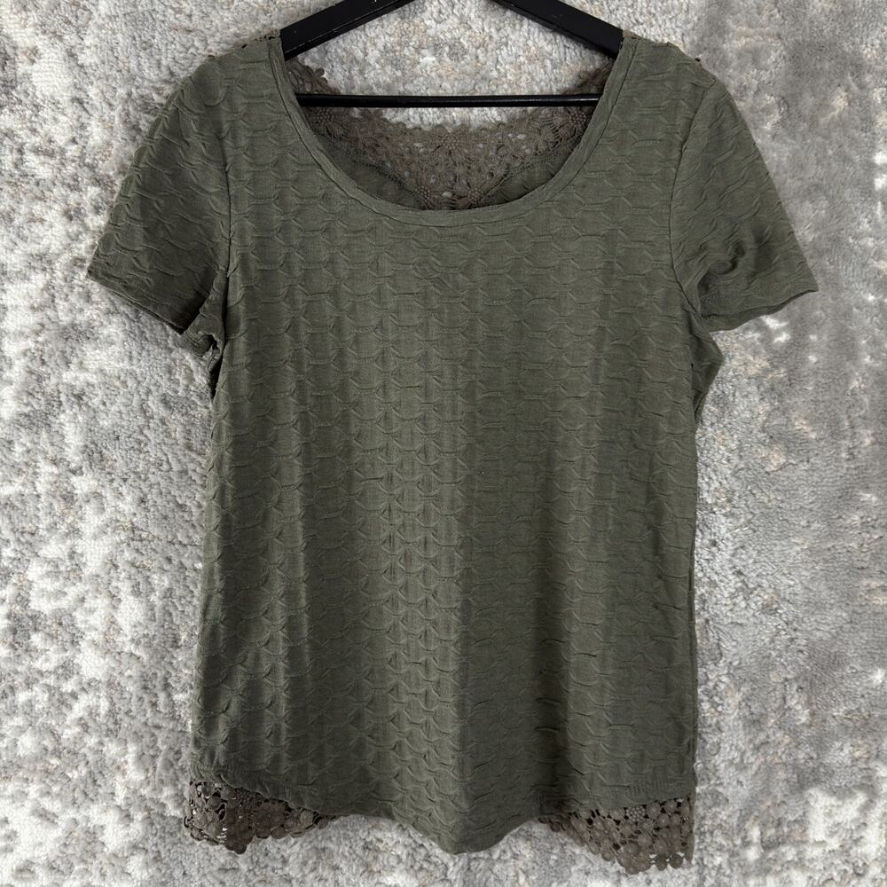 Rebecca Malone Size S Stretch Scoop Neck Top Green Short Sleeve Pullover